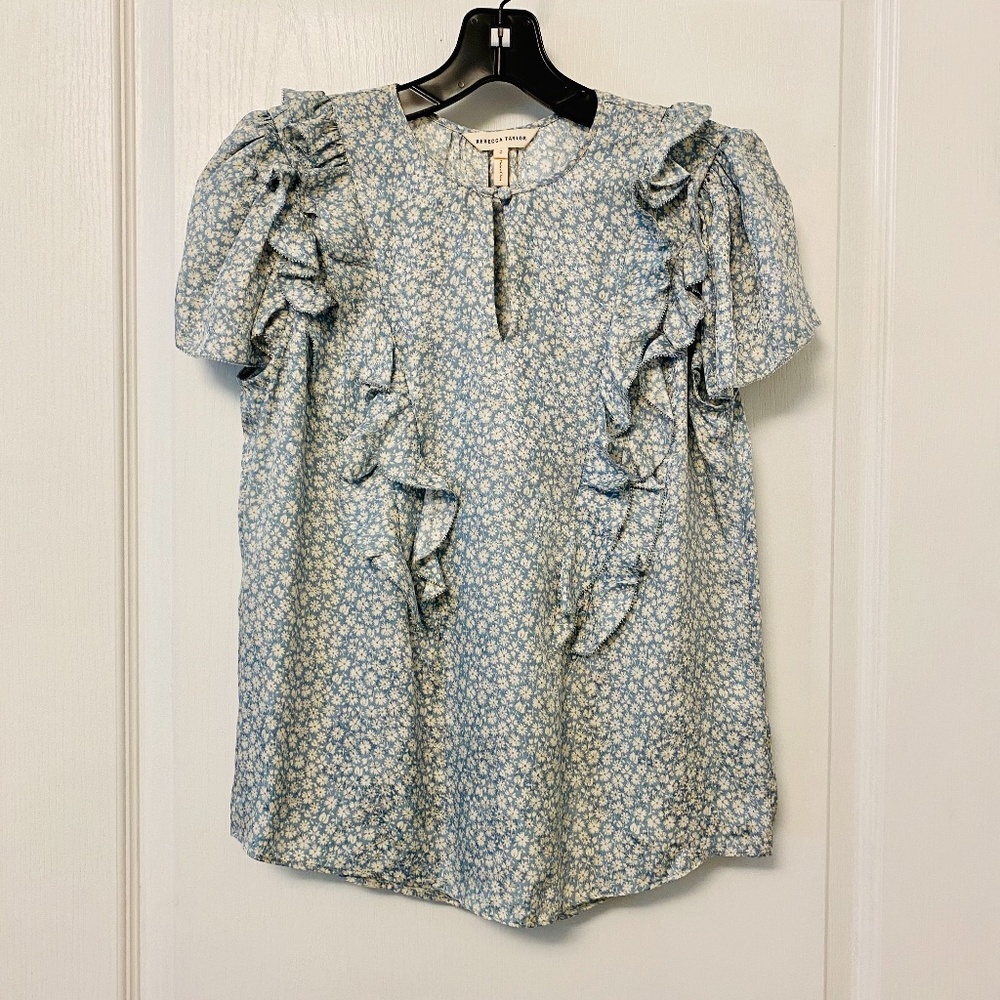 Rebecca Taylor Flower Printed Silk Blouse Size 0